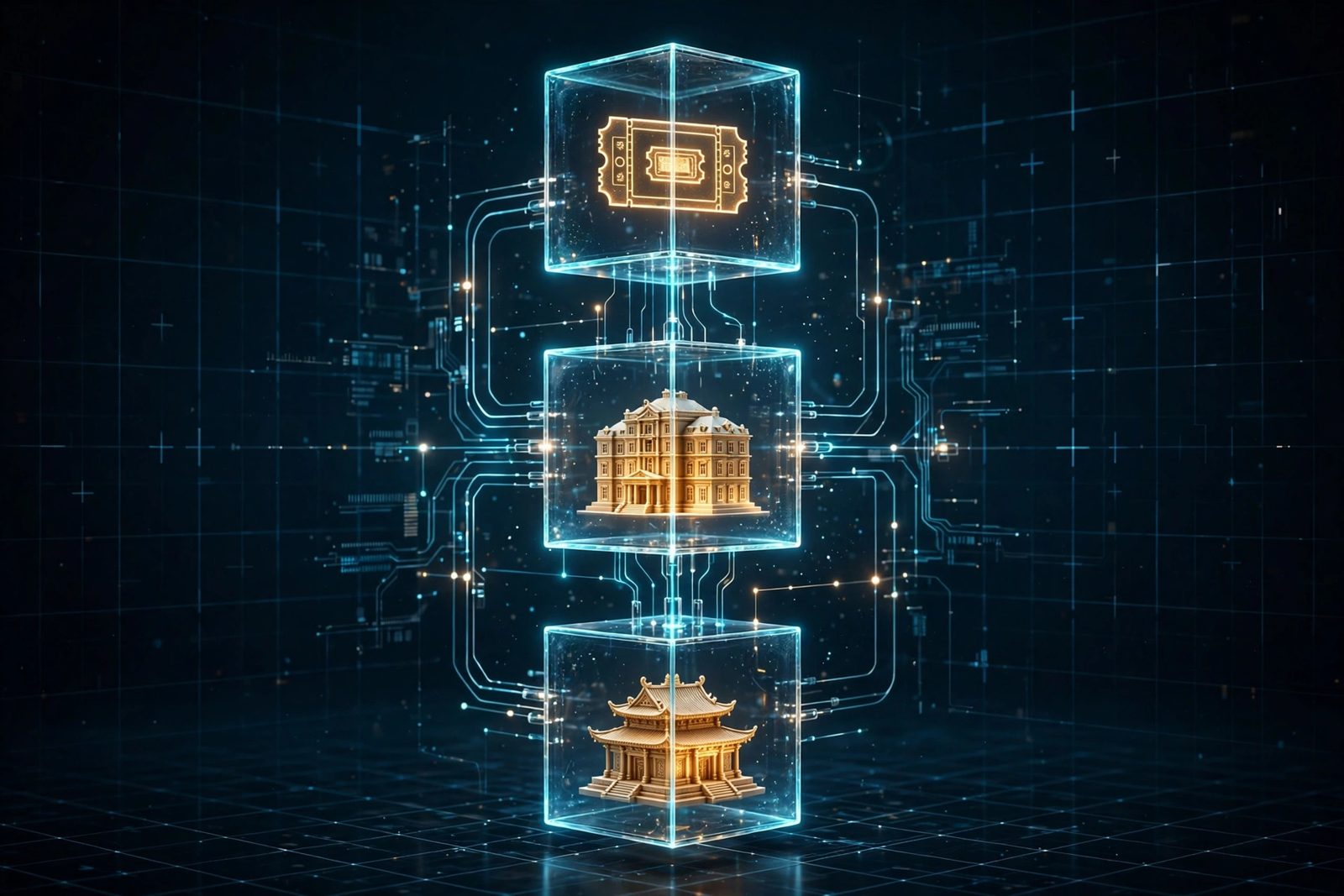 Minh hoạ các khối dữ liệu di sản nối với nhau trên blockchain